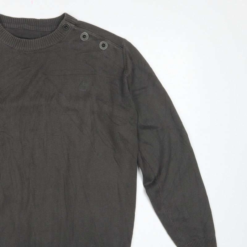 Firetrap Men's Grey XL Button Shoulder Crew Neck Knit Jumper