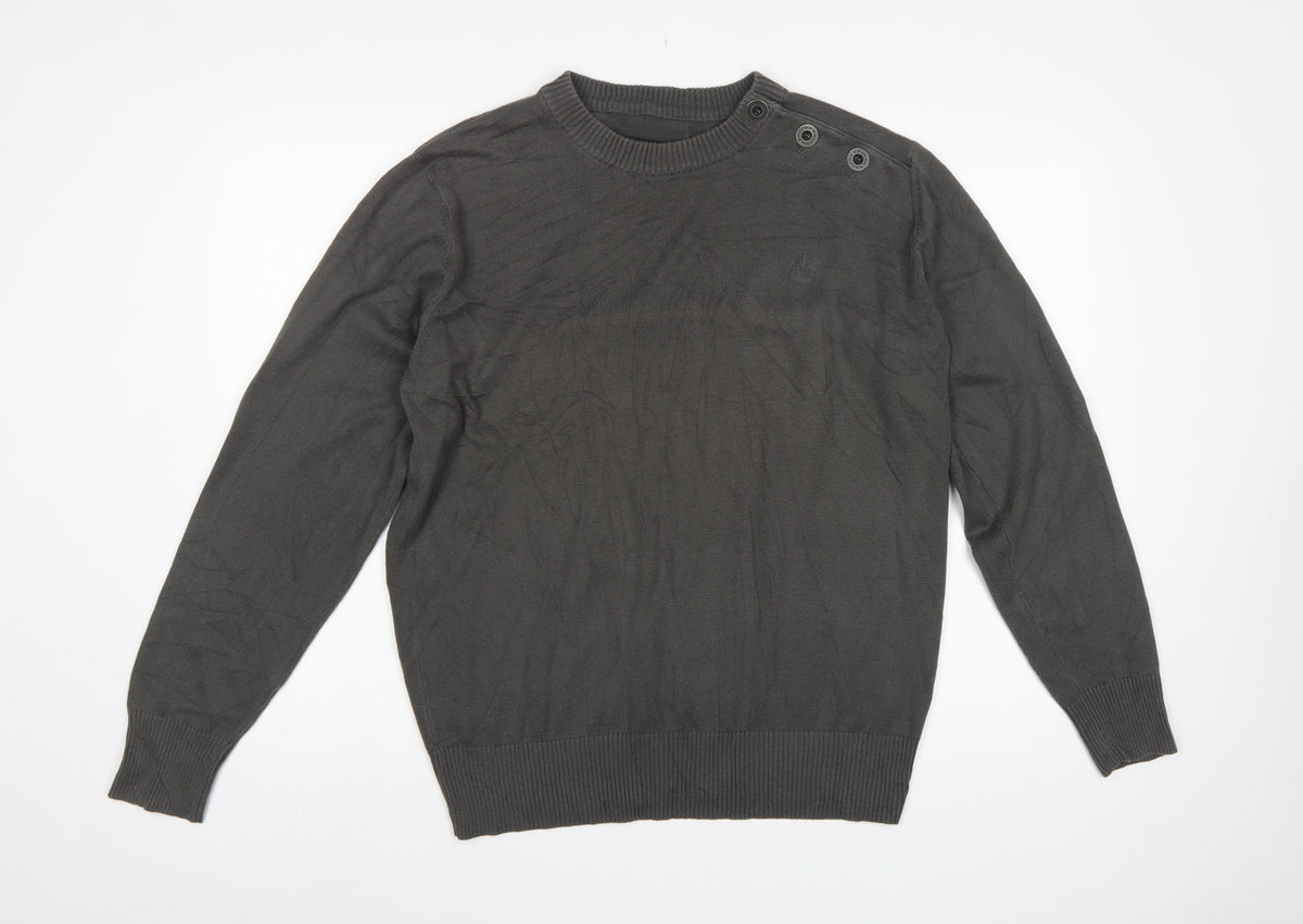Firetrap Men's Grey XL Button Shoulder Crew Neck Knit Jumper