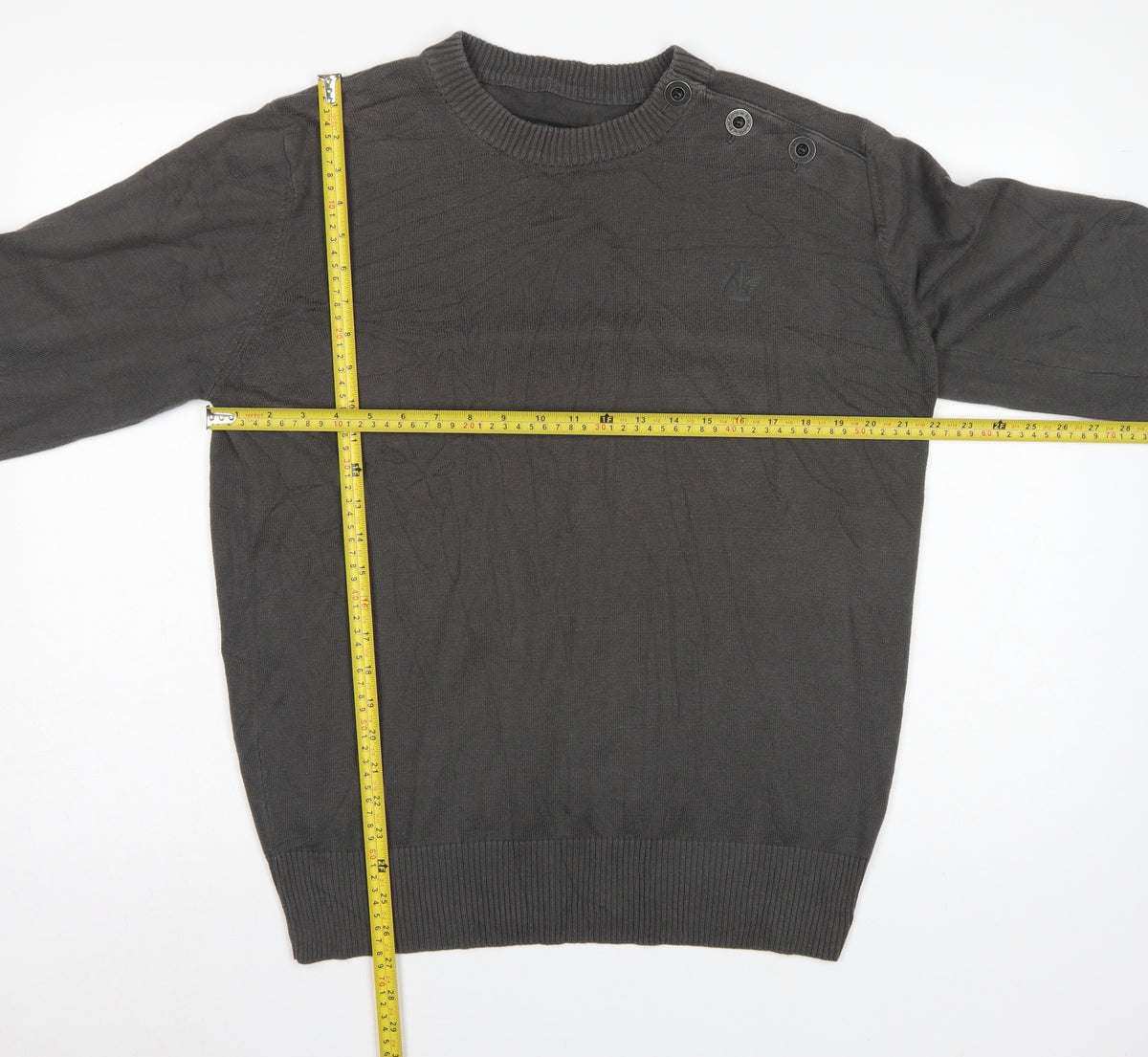 Firetrap Men's Grey XL Button Shoulder Crew Neck Knit Jumper