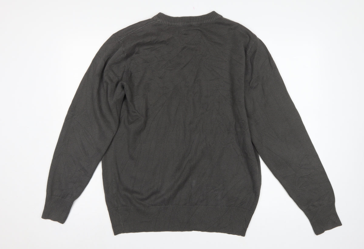 Firetrap Men's Grey XL Button Shoulder Crew Neck Knit Jumper
