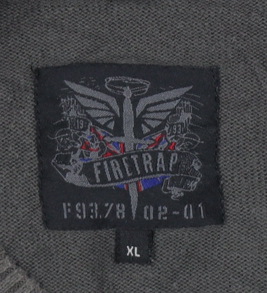Firetrap Men's Grey XL Button Shoulder Crew Neck Knit Jumper