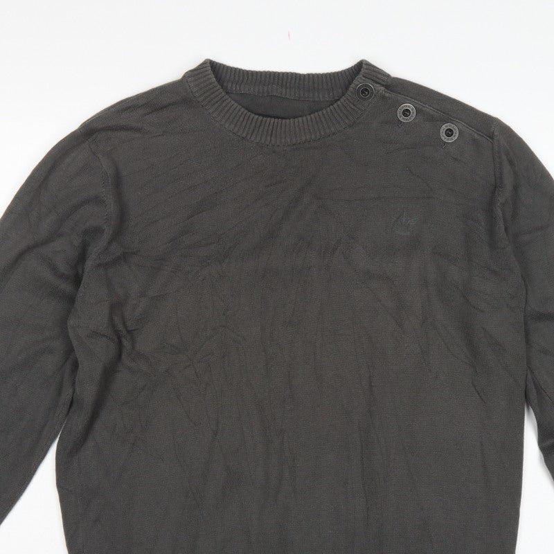 Firetrap Men's Grey XL Button Shoulder Crew Neck Knit Jumper