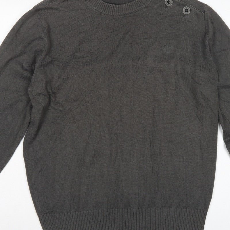Firetrap Men's Grey XL Button Shoulder Crew Neck Knit Jumper