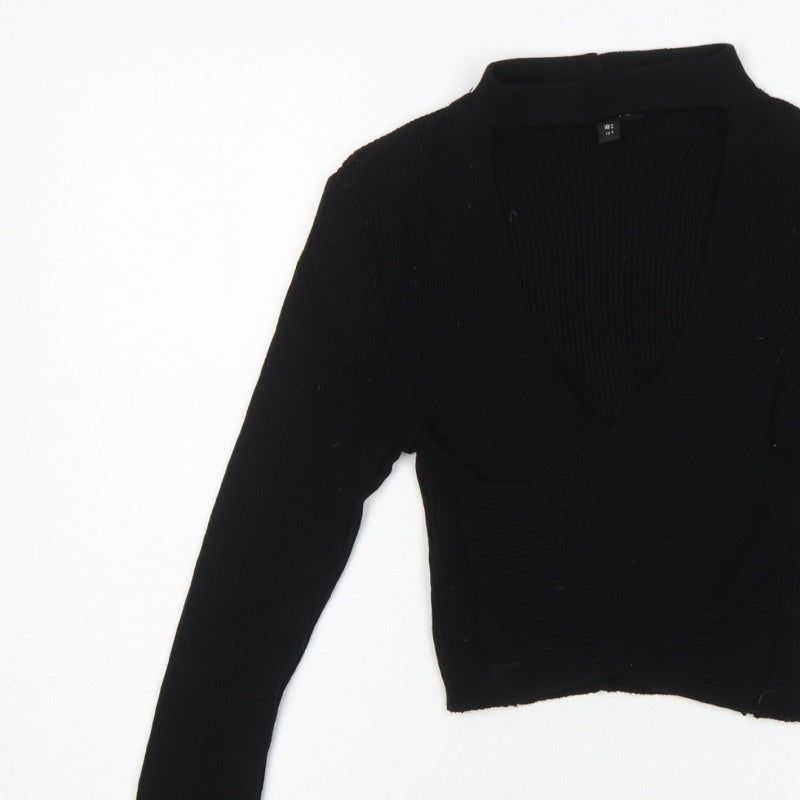 Pink Vanilla Women's Black S Rib Knit Wrap High Neck Jumper