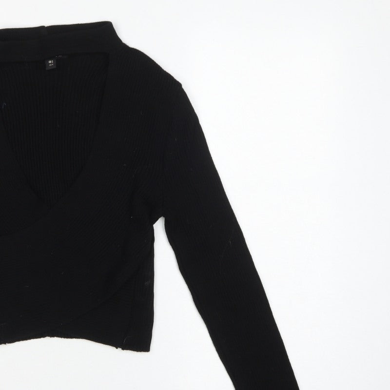 Pink Vanilla Women's Black S Rib Knit Wrap High Neck Jumper
