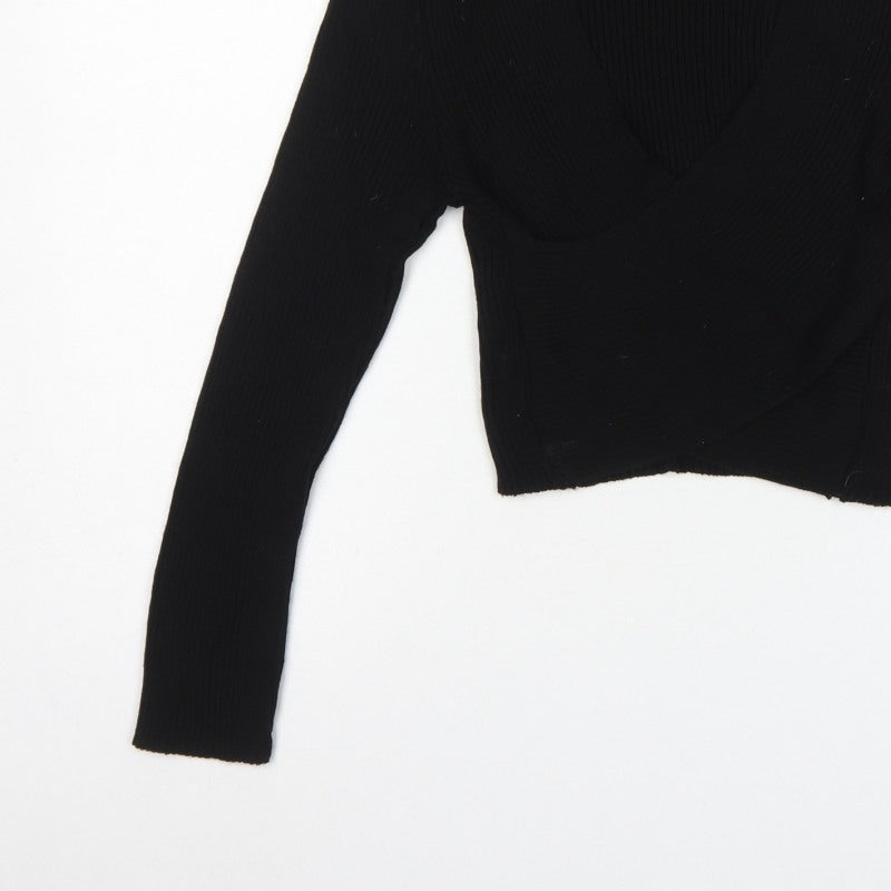 Pink Vanilla Women's Black S Rib Knit Wrap High Neck Jumper