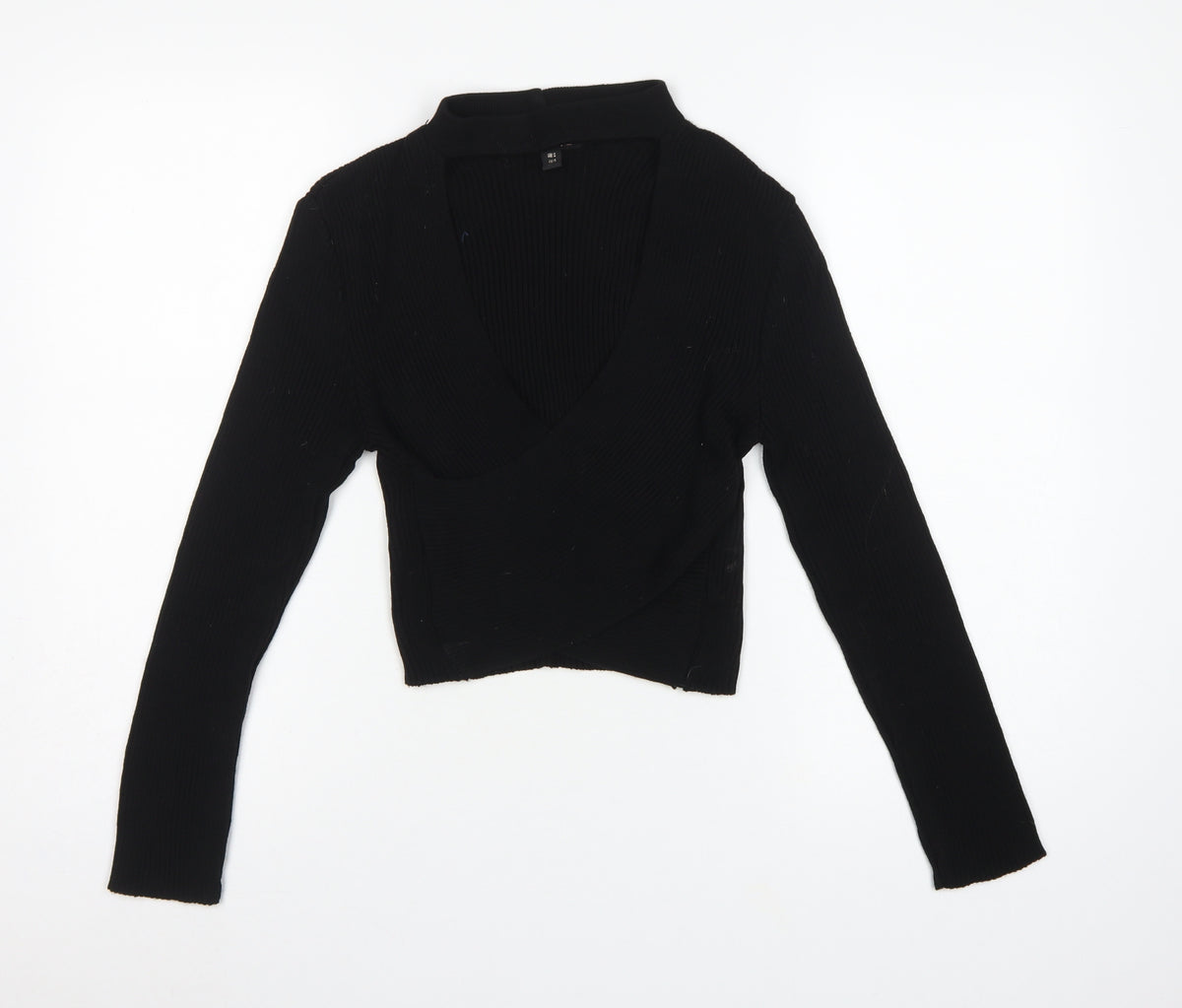 Pink Vanilla Women's Black S Rib Knit Wrap High Neck Jumper
