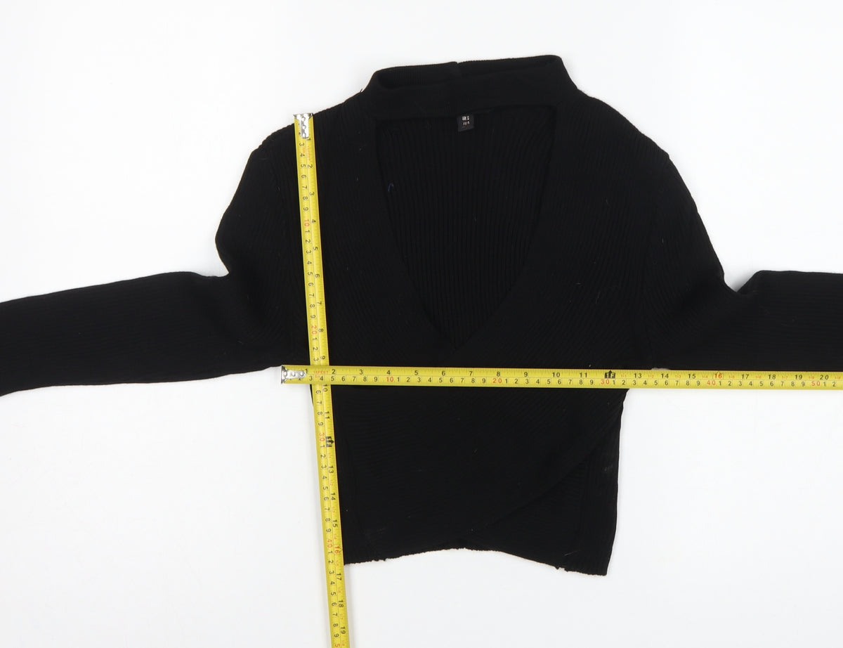 Pink Vanilla Women's Black S Rib Knit Wrap High Neck Jumper
