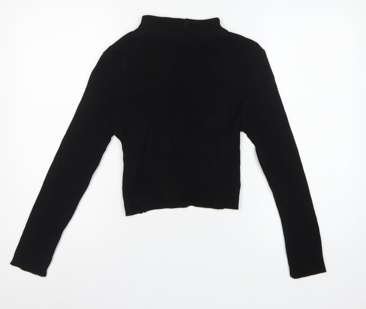 Pink Vanilla Women's Black S Rib Knit Wrap High Neck Jumper