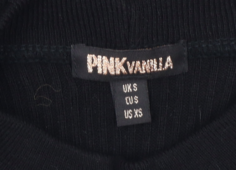 Pink Vanilla Women's Black S Rib Knit Wrap High Neck Jumper