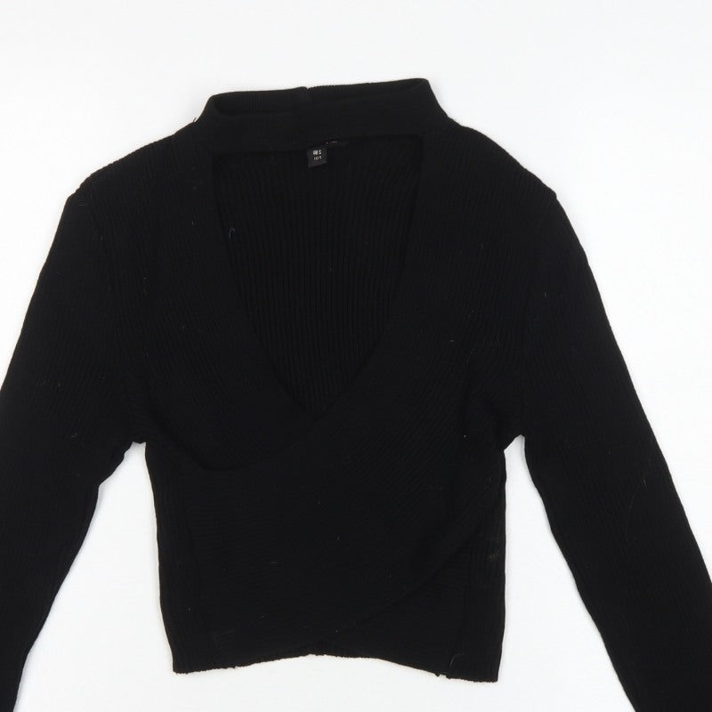 Pink Vanilla Women's Black S Rib Knit Wrap High Neck Jumper