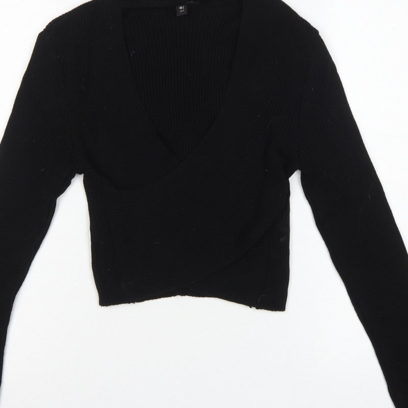 Pink Vanilla Women's Black S Rib Knit Wrap High Neck Jumper