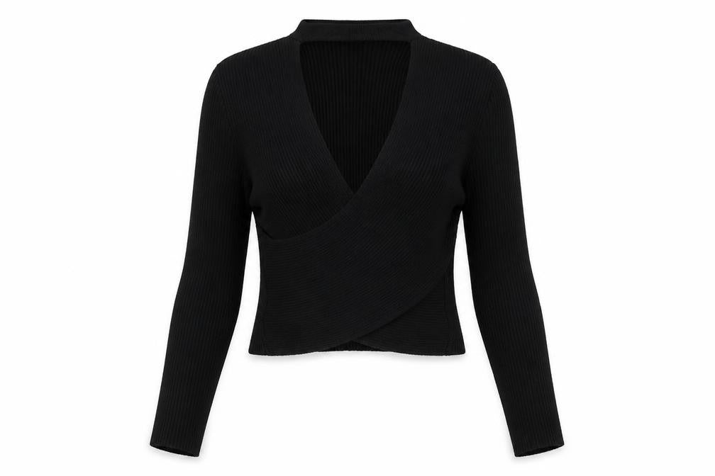 Pink Vanilla Women's Black S Rib Knit Wrap High Neck Jumper