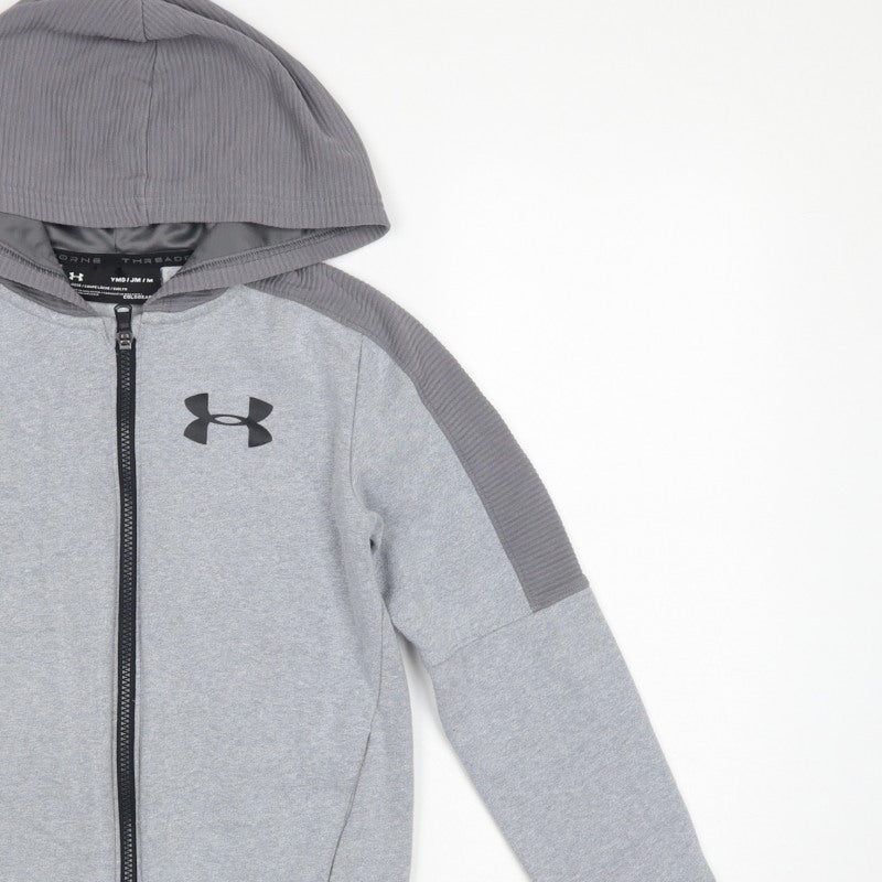 Under Armour Boys Grey M Full Zip ColdGear Hoodie Logo Pockets