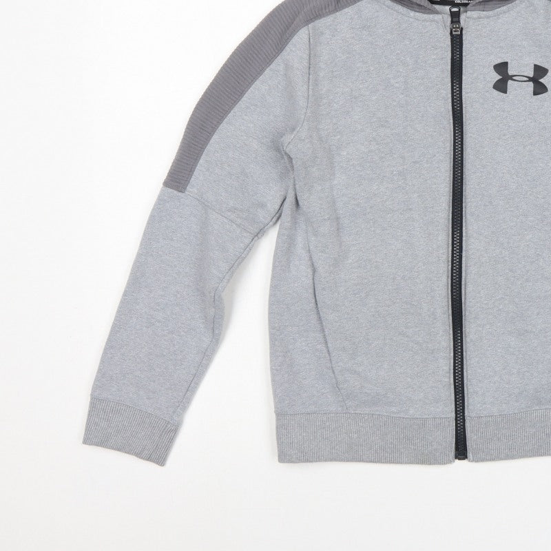 Under Armour Boys Grey M Full Zip ColdGear Hoodie Logo Pockets