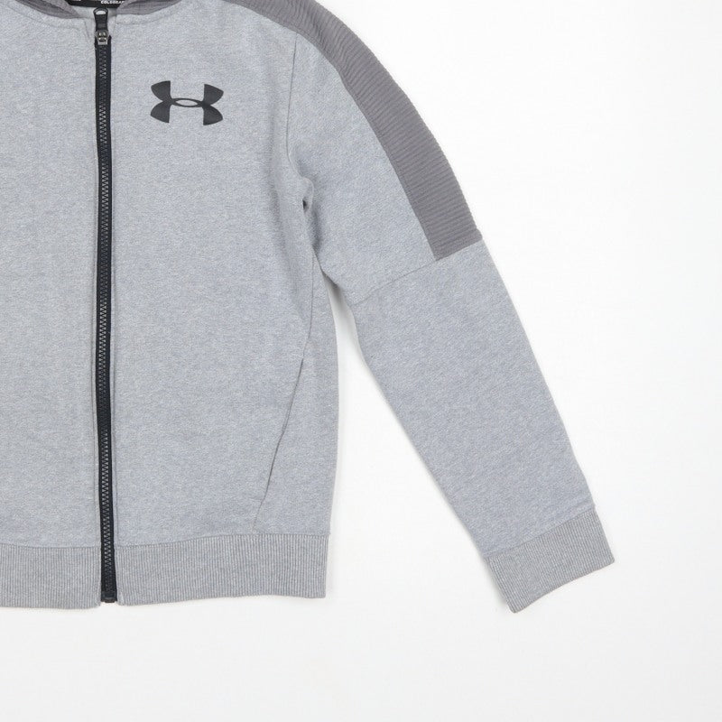 Under Armour Boys Grey M Full Zip ColdGear Hoodie Logo Pockets