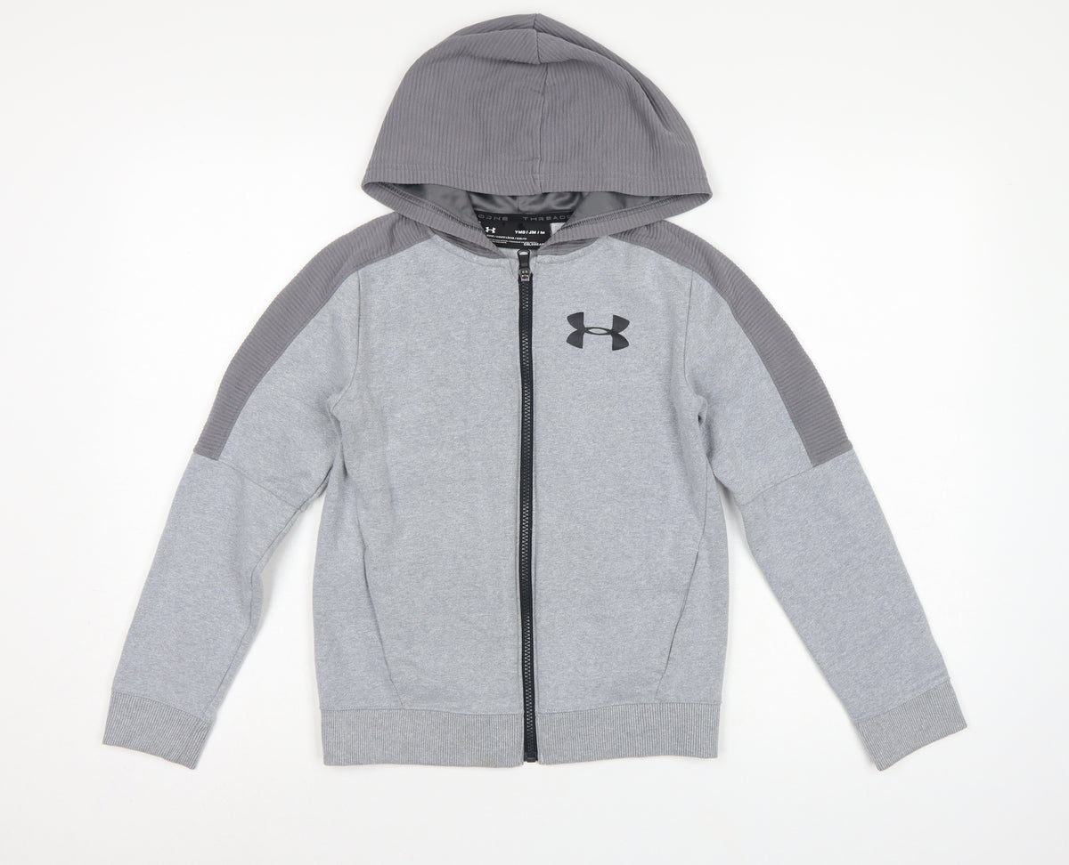 Under Armour Boys Grey M Full Zip ColdGear Hoodie Logo Pockets
