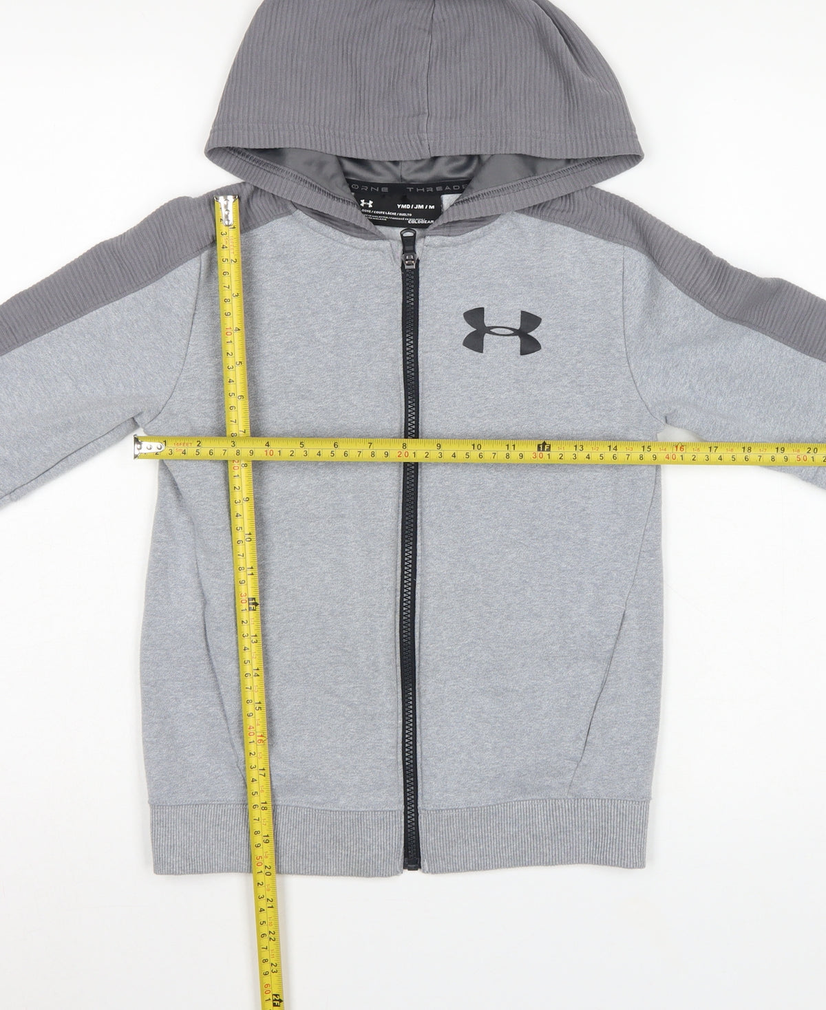 Under Armour Boys Grey M Full Zip ColdGear Hoodie Logo Pockets
