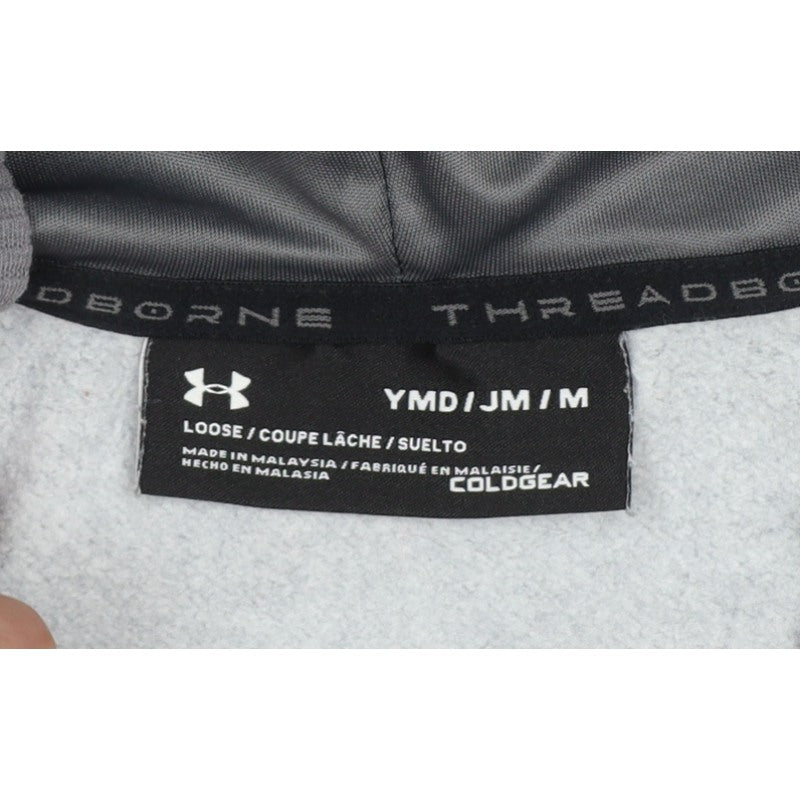 Under Armour Boys Grey M Full Zip ColdGear Hoodie Logo Pockets