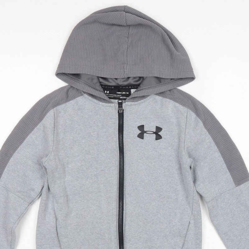 Under Armour Boys Grey M Full Zip ColdGear Hoodie Logo Pockets