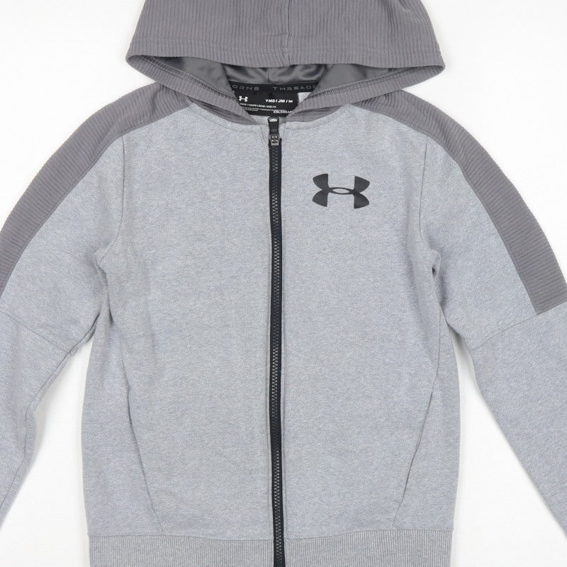 Under Armour Boys Grey M Full Zip ColdGear Hoodie Logo Pockets