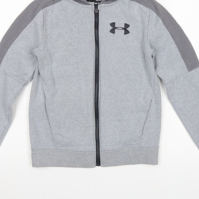 Under Armour Boys Grey M Full Zip ColdGear Hoodie Logo Pockets