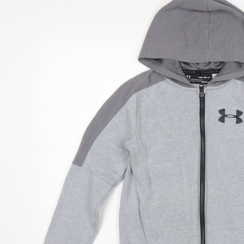 Under Armour Boys Grey M Full Zip ColdGear Hoodie Logo Pockets