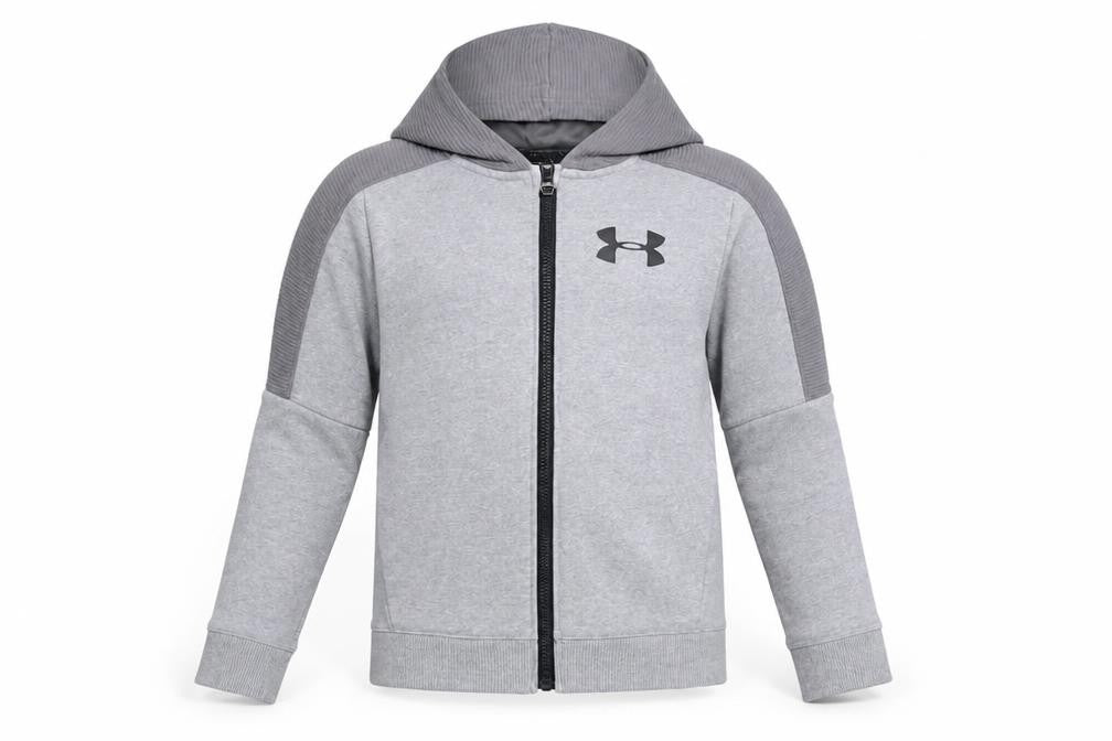 Under Armour Boys Grey M Full Zip ColdGear Hoodie Logo Pockets