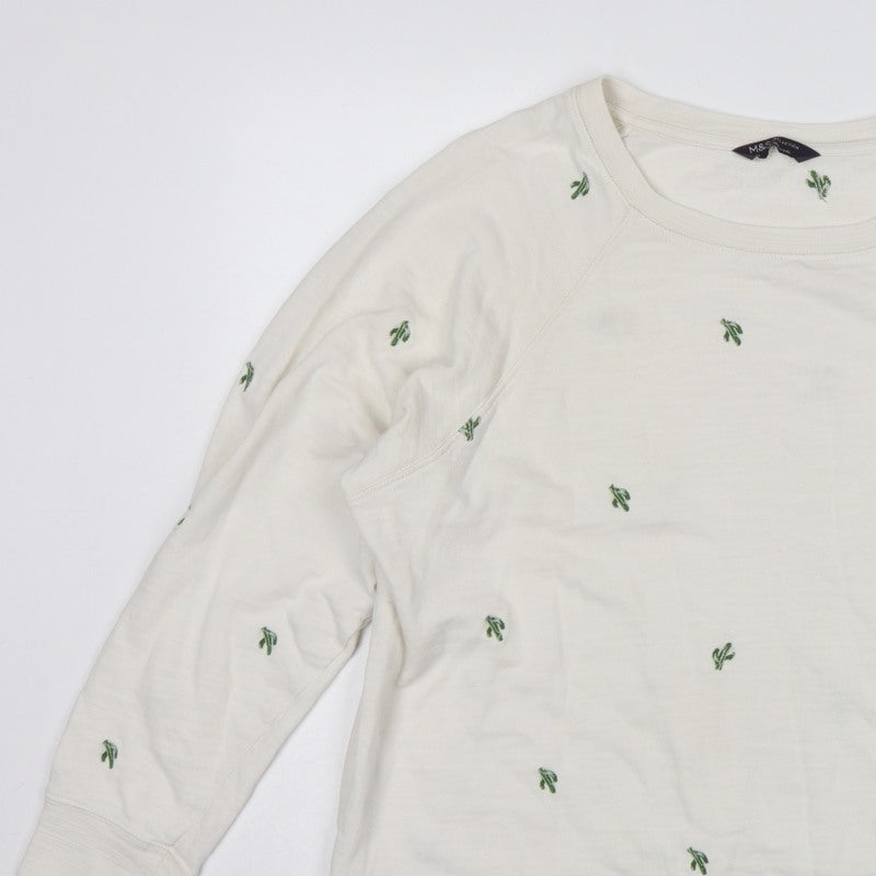 M&S Womens Ivory Cactus Embroidered Cotton Sweatshirt UK 20