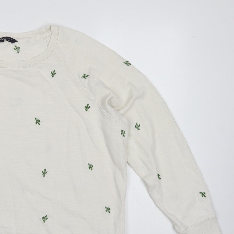 M&S Womens Ivory Cactus Embroidered Cotton Sweatshirt UK 20