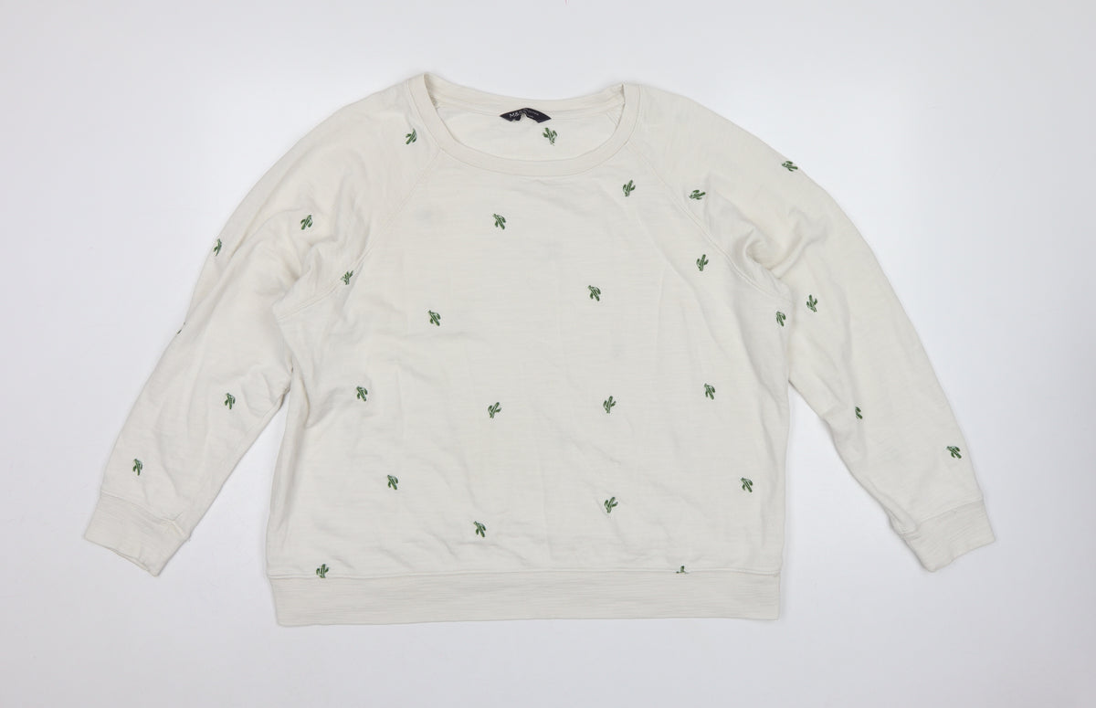 M&S Womens Ivory Cactus Embroidered Cotton Sweatshirt UK 20
