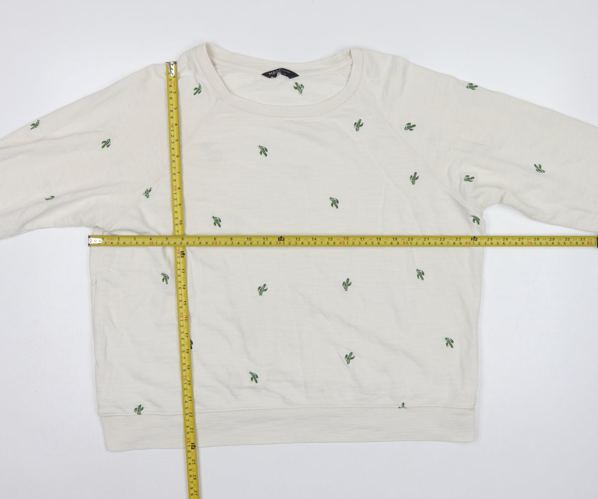 M&S Womens Ivory Cactus Embroidered Cotton Sweatshirt UK 20