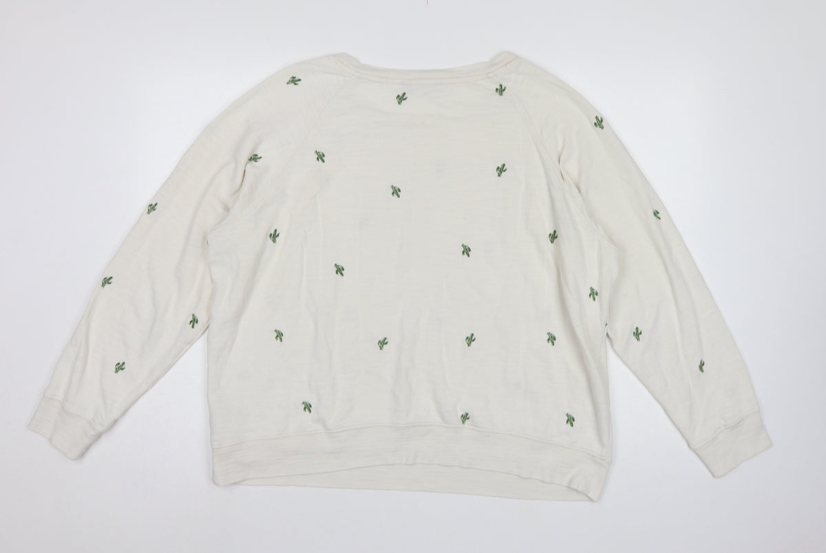 M&S Womens Ivory Cactus Embroidered Cotton Sweatshirt UK 20