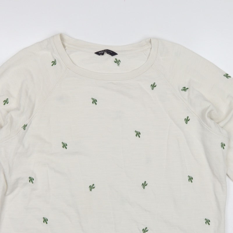 M&S Womens Ivory Cactus Embroidered Cotton Sweatshirt UK 20