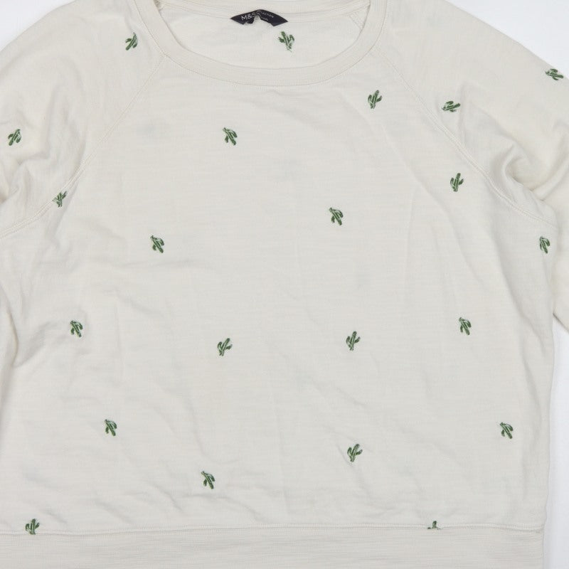 M&S Womens Ivory Cactus Embroidered Cotton Sweatshirt UK 20