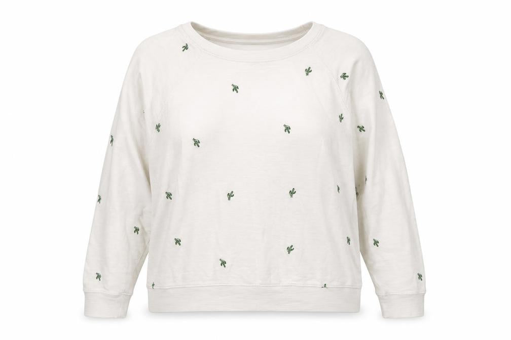 M&S Womens Ivory Cactus Embroidered Cotton Sweatshirt UK 20