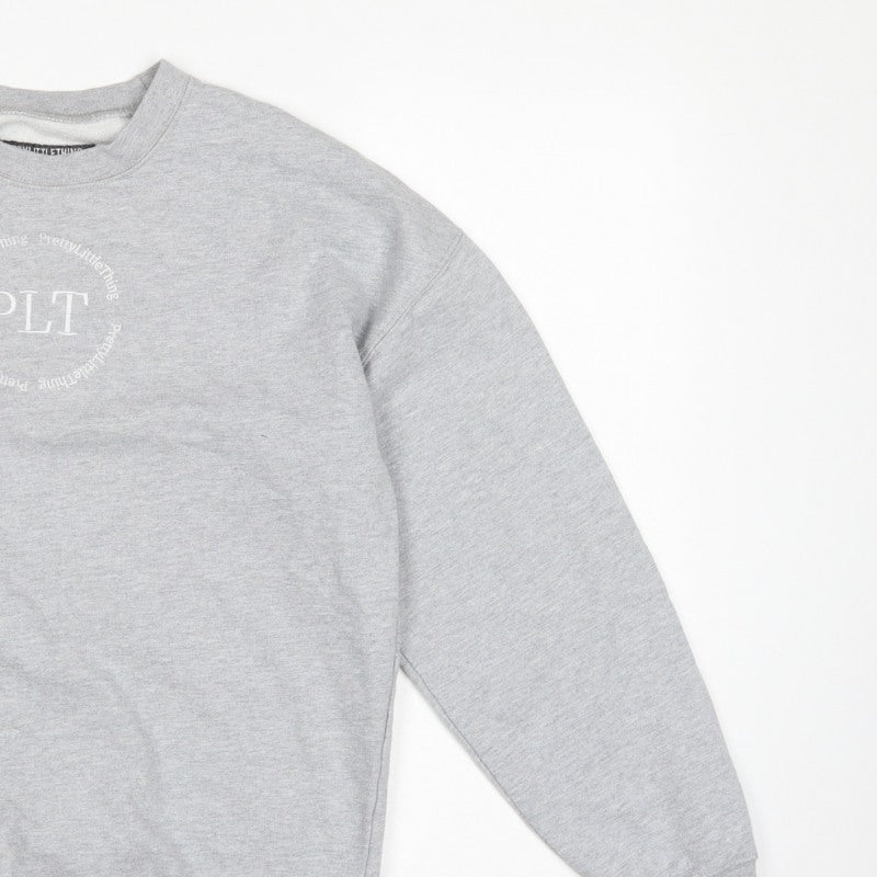 PrettyLittleThing Women Grey XS PLT Logo Crew Neck Pullover Sweatshirt