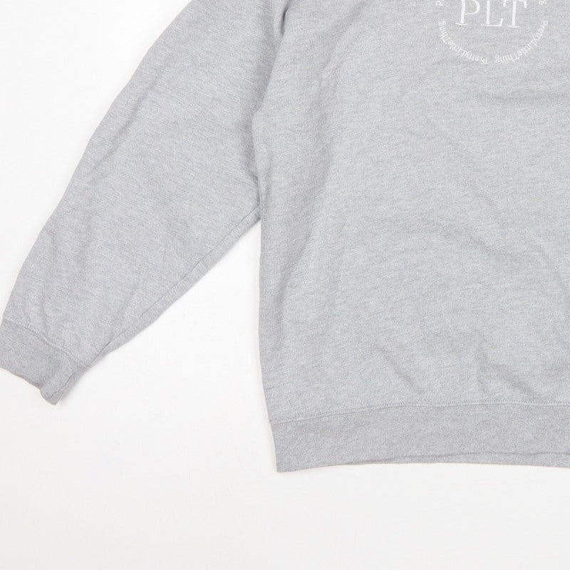 PrettyLittleThing Women Grey XS PLT Logo Crew Neck Pullover Sweatshirt