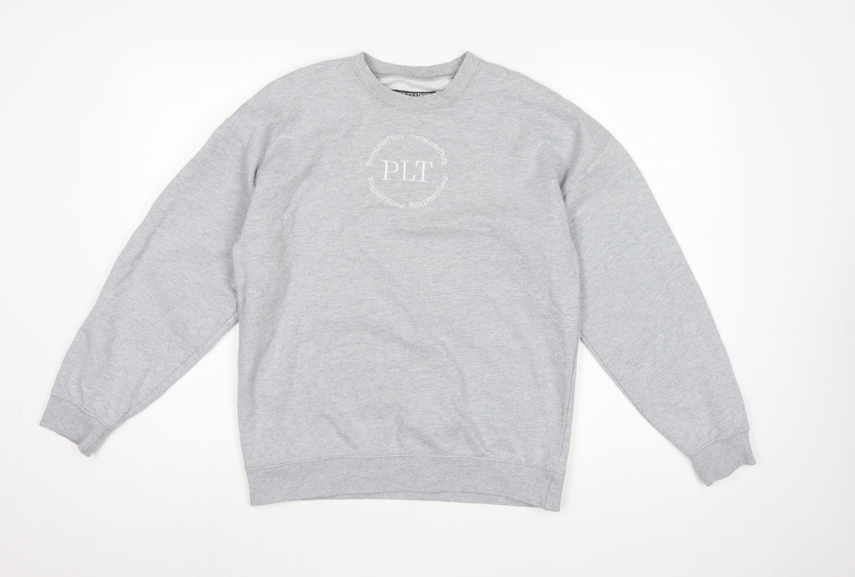 PrettyLittleThing Women Grey XS PLT Logo Crew Neck Pullover Sweatshirt