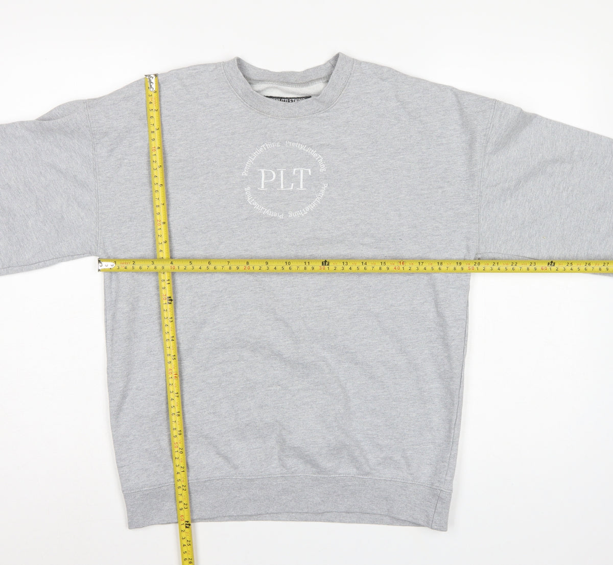 PrettyLittleThing Women Grey XS PLT Logo Crew Neck Pullover Sweatshirt
