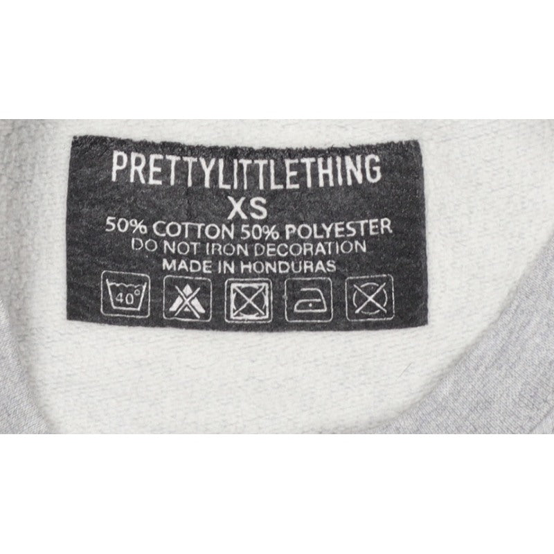 PrettyLittleThing Women Grey XS PLT Logo Crew Neck Pullover Sweatshirt