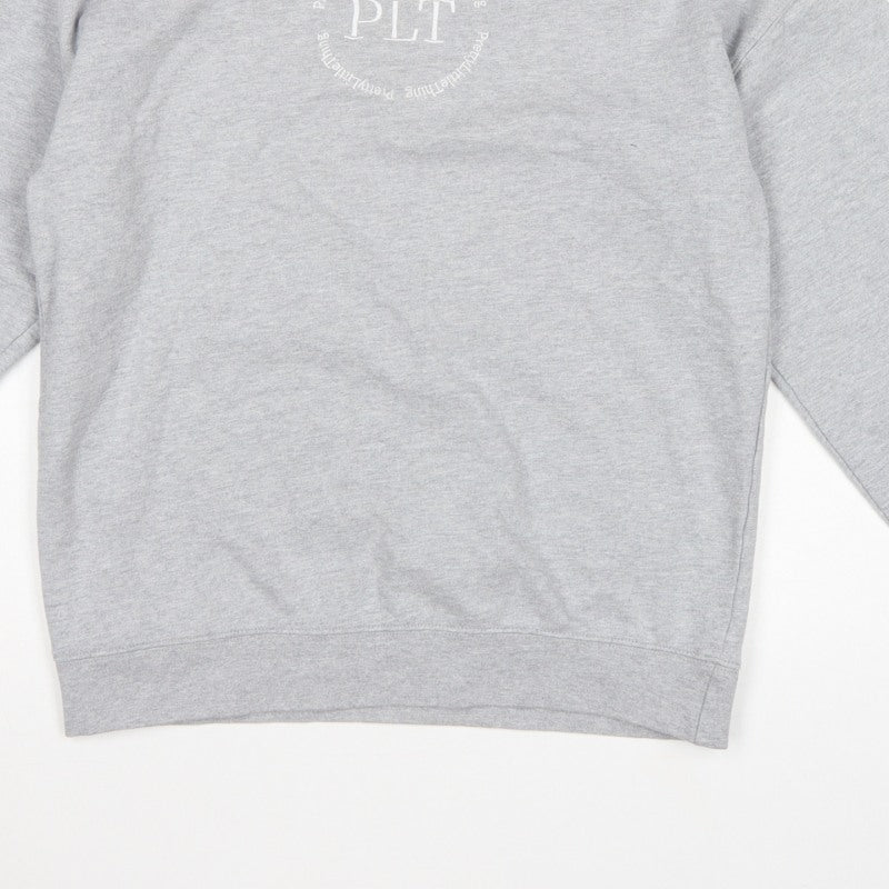 PrettyLittleThing Women Grey XS PLT Logo Crew Neck Pullover Sweatshirt