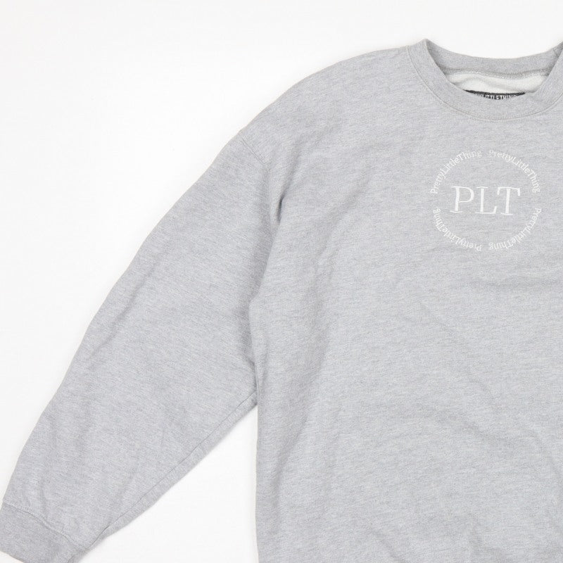 PrettyLittleThing Women Grey XS PLT Logo Crew Neck Pullover Sweatshirt