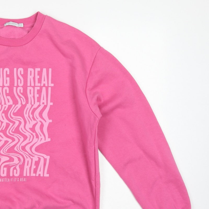 Stradivarius Women Pink XS Pullover Graphic Print Crew Sweatshirt