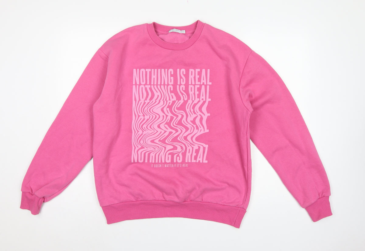 Stradivarius Women Pink XS Pullover Graphic Print Crew Sweatshirt