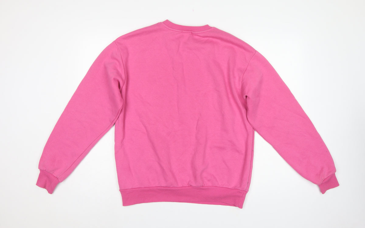 Stradivarius Women Pink XS Pullover Graphic Print Crew Sweatshirt