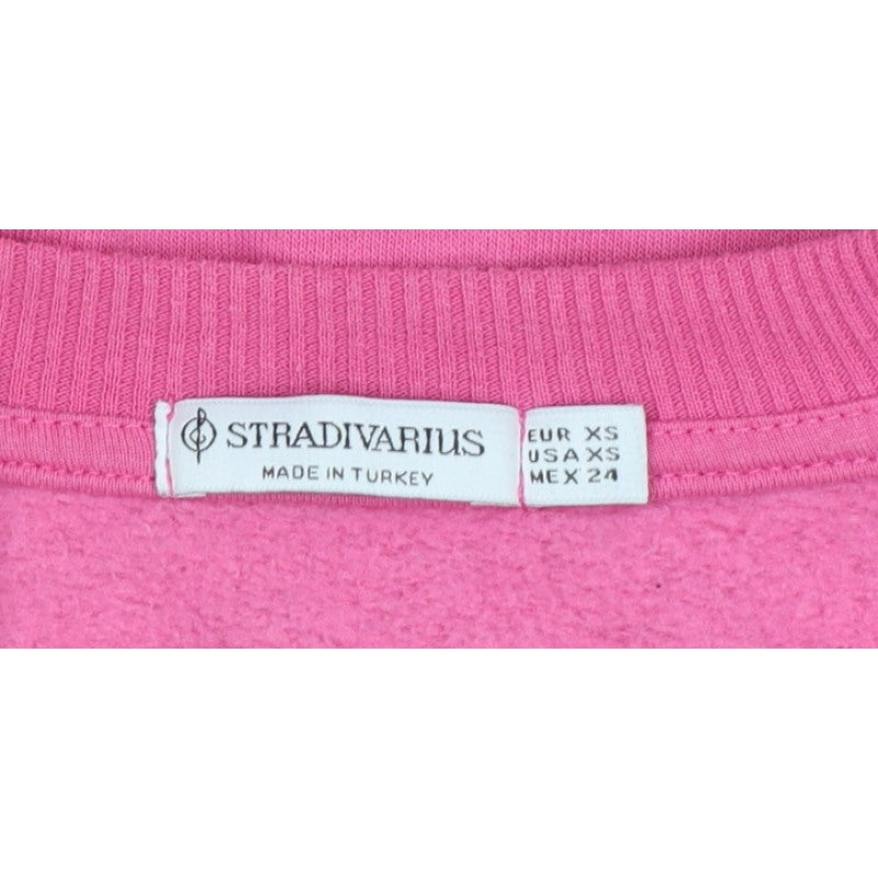 Stradivarius Women Pink XS Pullover Graphic Print Crew Sweatshirt
