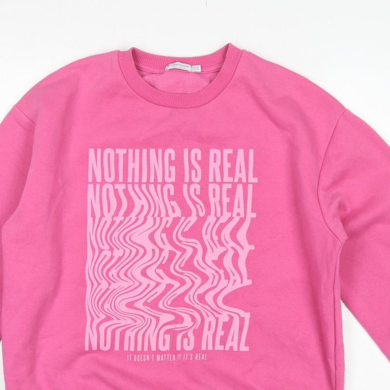 Stradivarius Women Pink XS Pullover Graphic Print Crew Sweatshirt