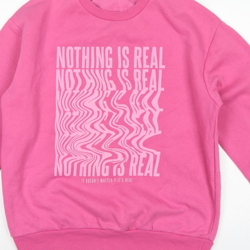 Stradivarius Women Pink XS Pullover Graphic Print Crew Sweatshirt