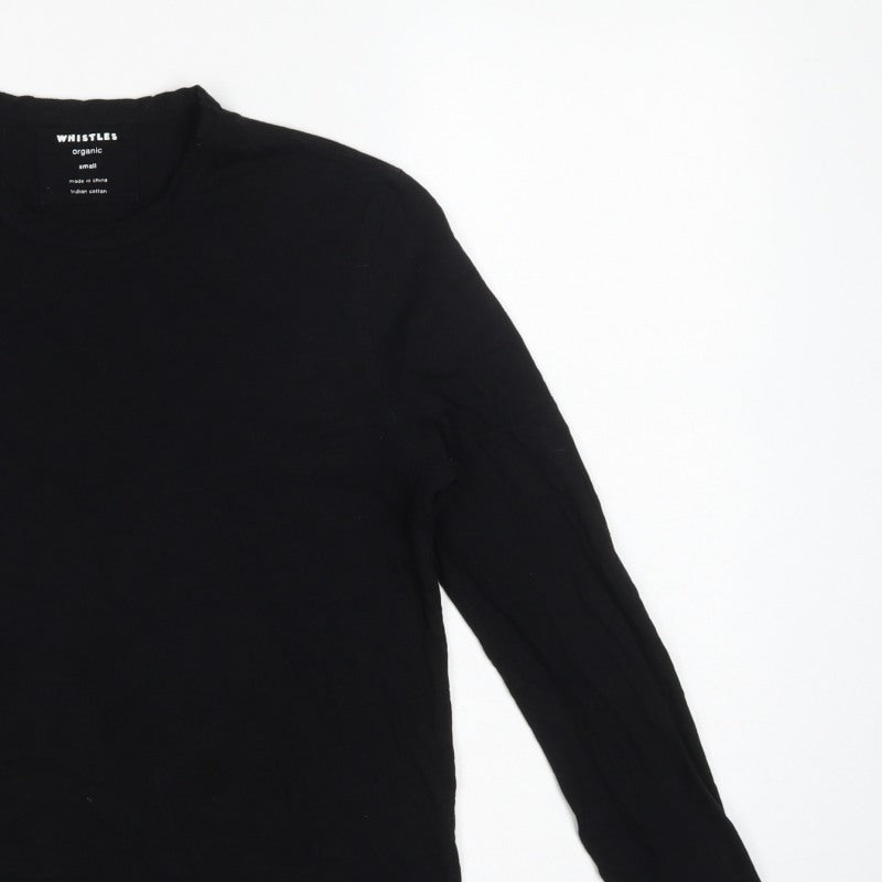Whistles Women Black Small Organic Cotton Long Sleeve Basic T-Shirt